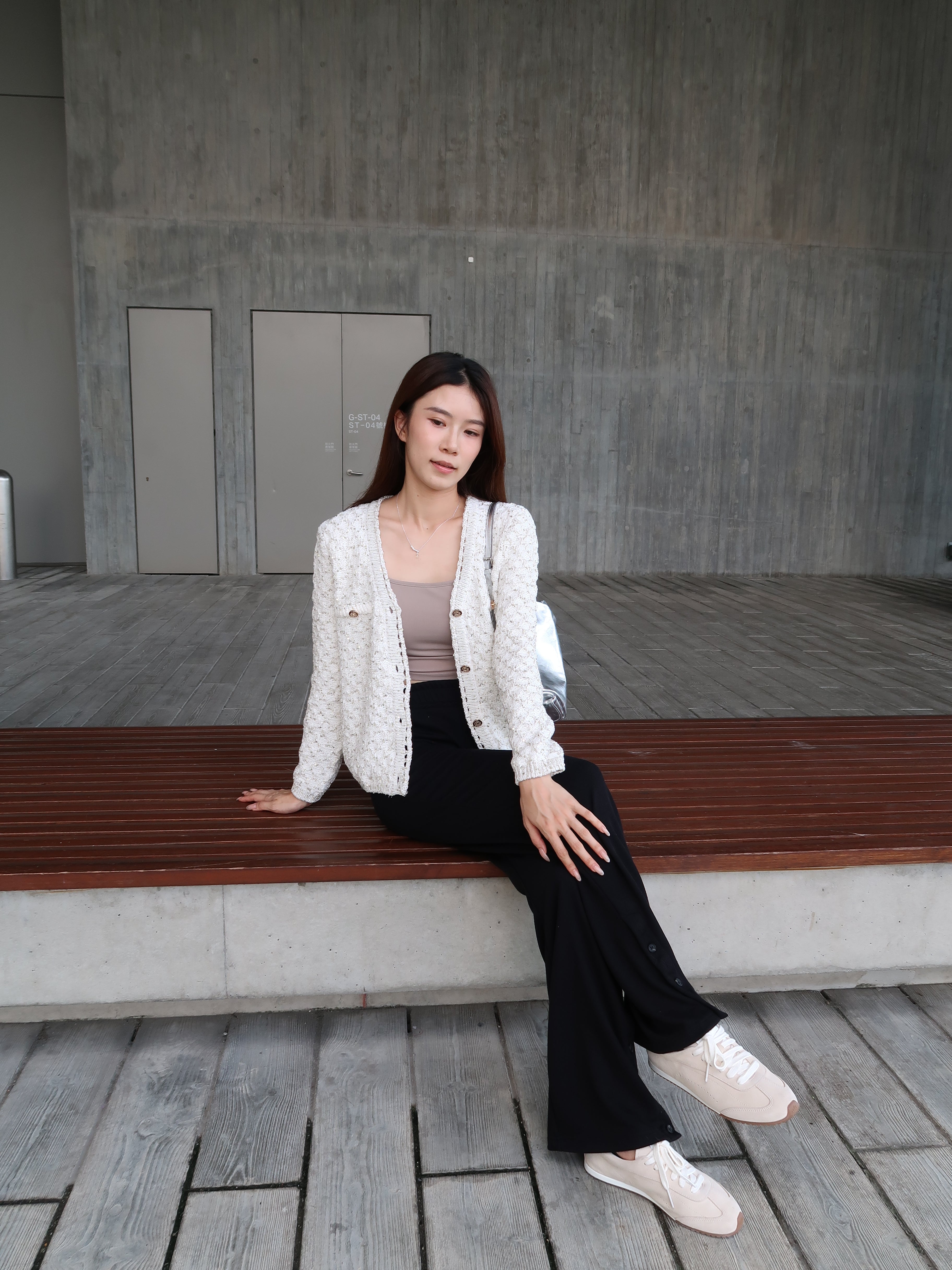 3 Button Cotton Flare Pants