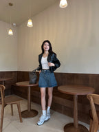 Pleated Vintage Denim Skirt