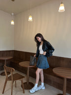 Pleated Vintage Denim Skirt