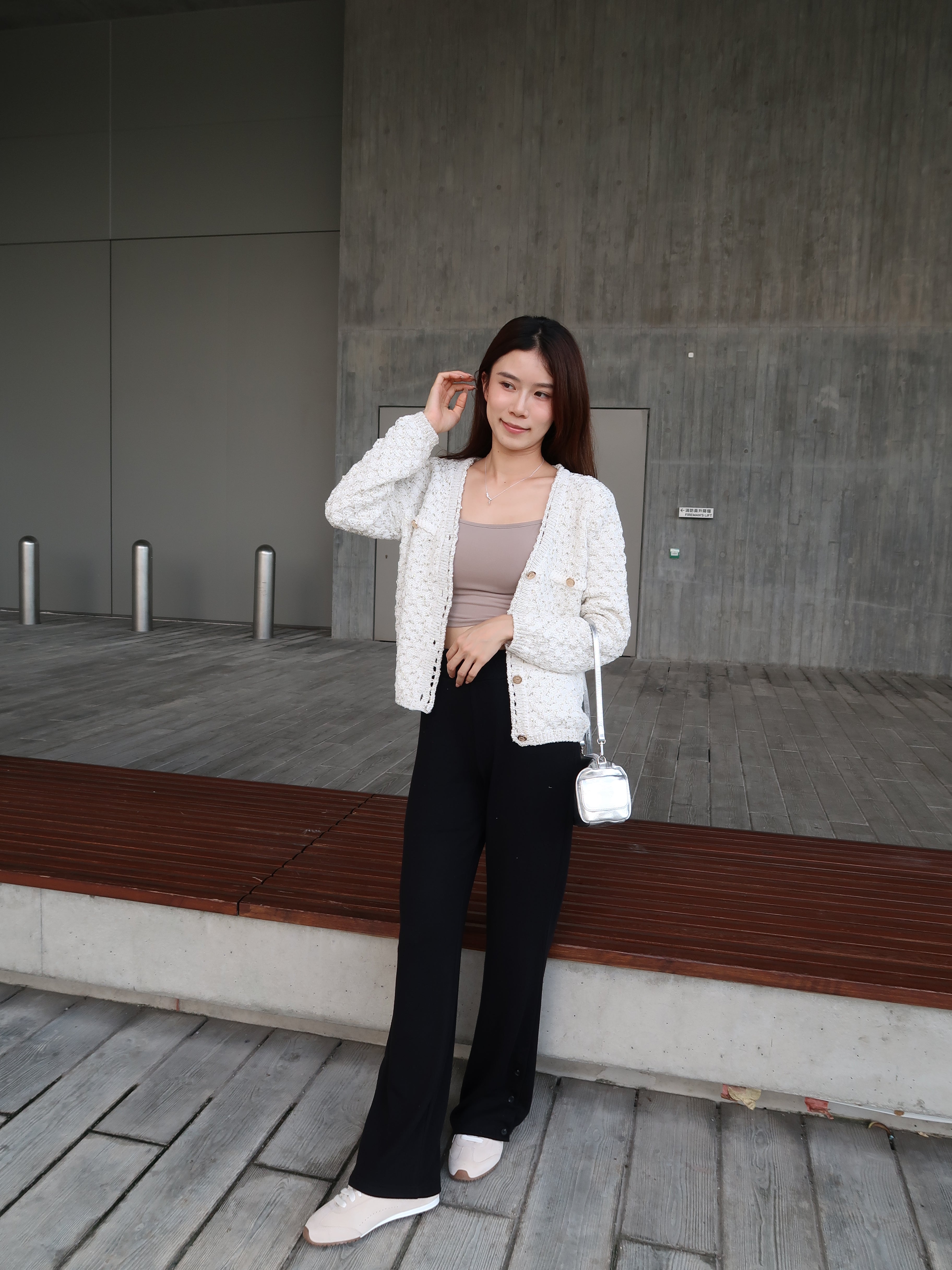3 Button Cotton Flare Pants