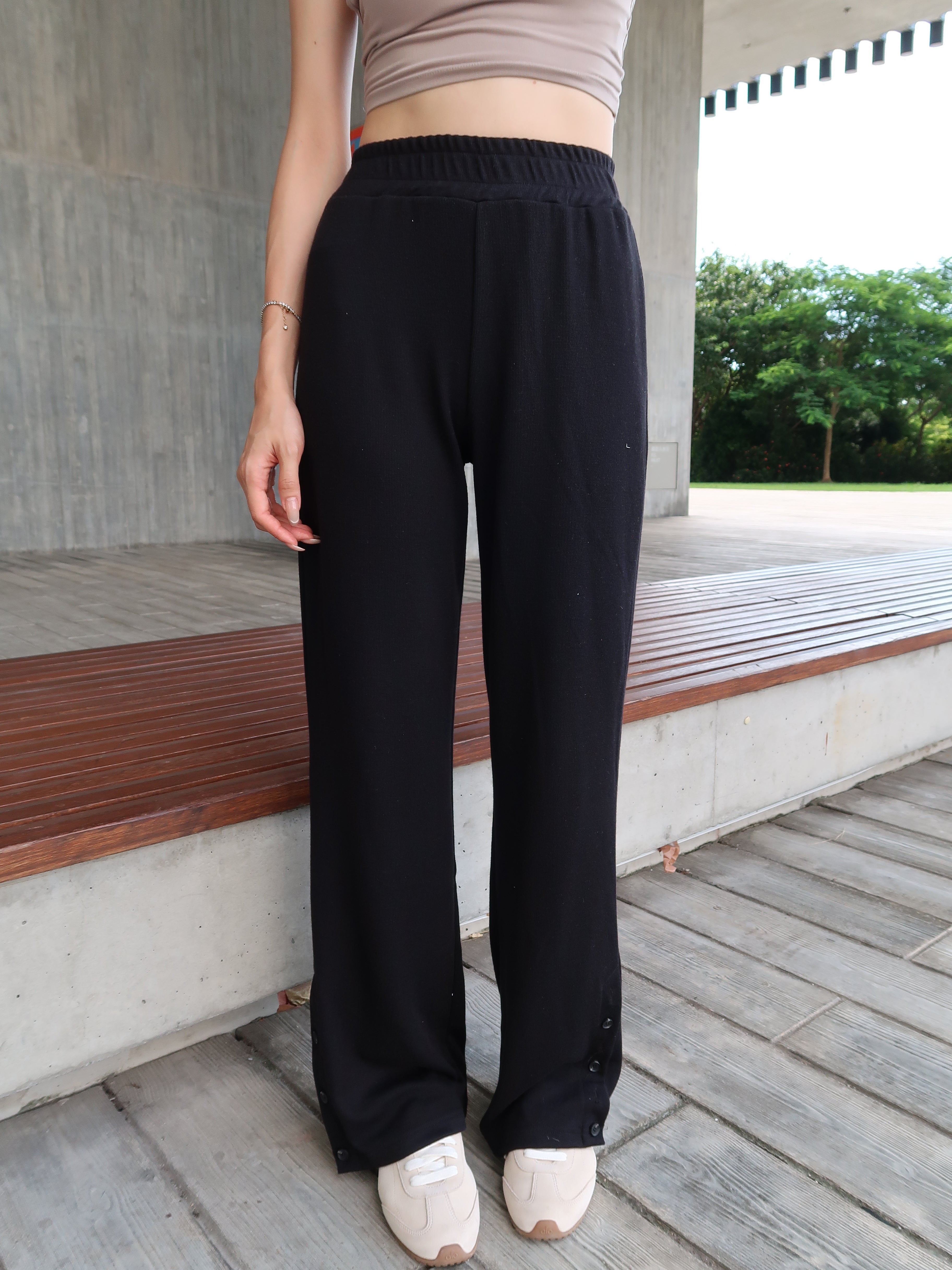 3 Button Cotton Flare Pants