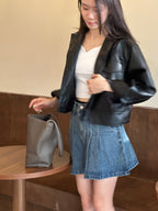 Pleated Vintage Denim Skirt