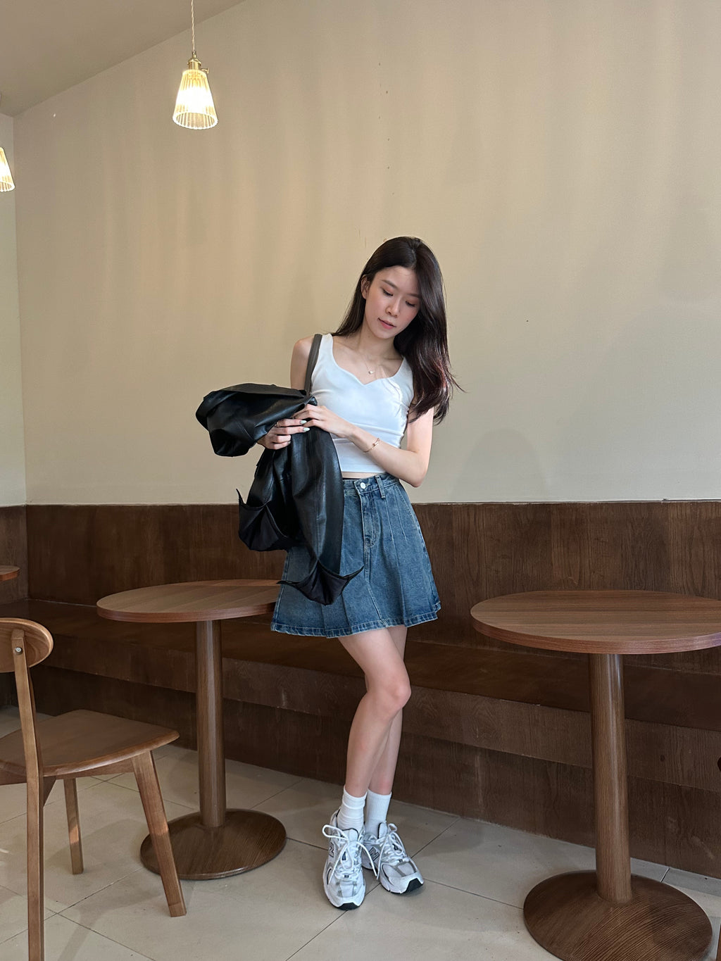 Pleated Vintage Denim Skirt