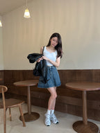 Pleated Vintage Denim Skirt