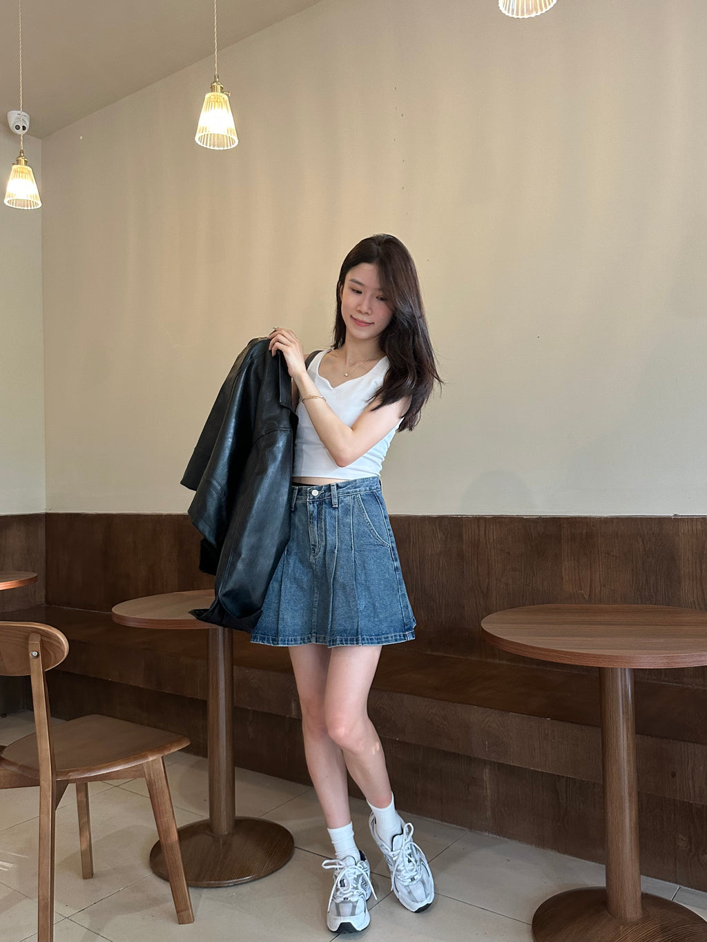 Pleated Vintage Denim Skirt