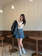 Pleated Vintage Denim Skirt