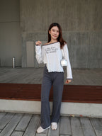 3 Button Cotton Flare Pants