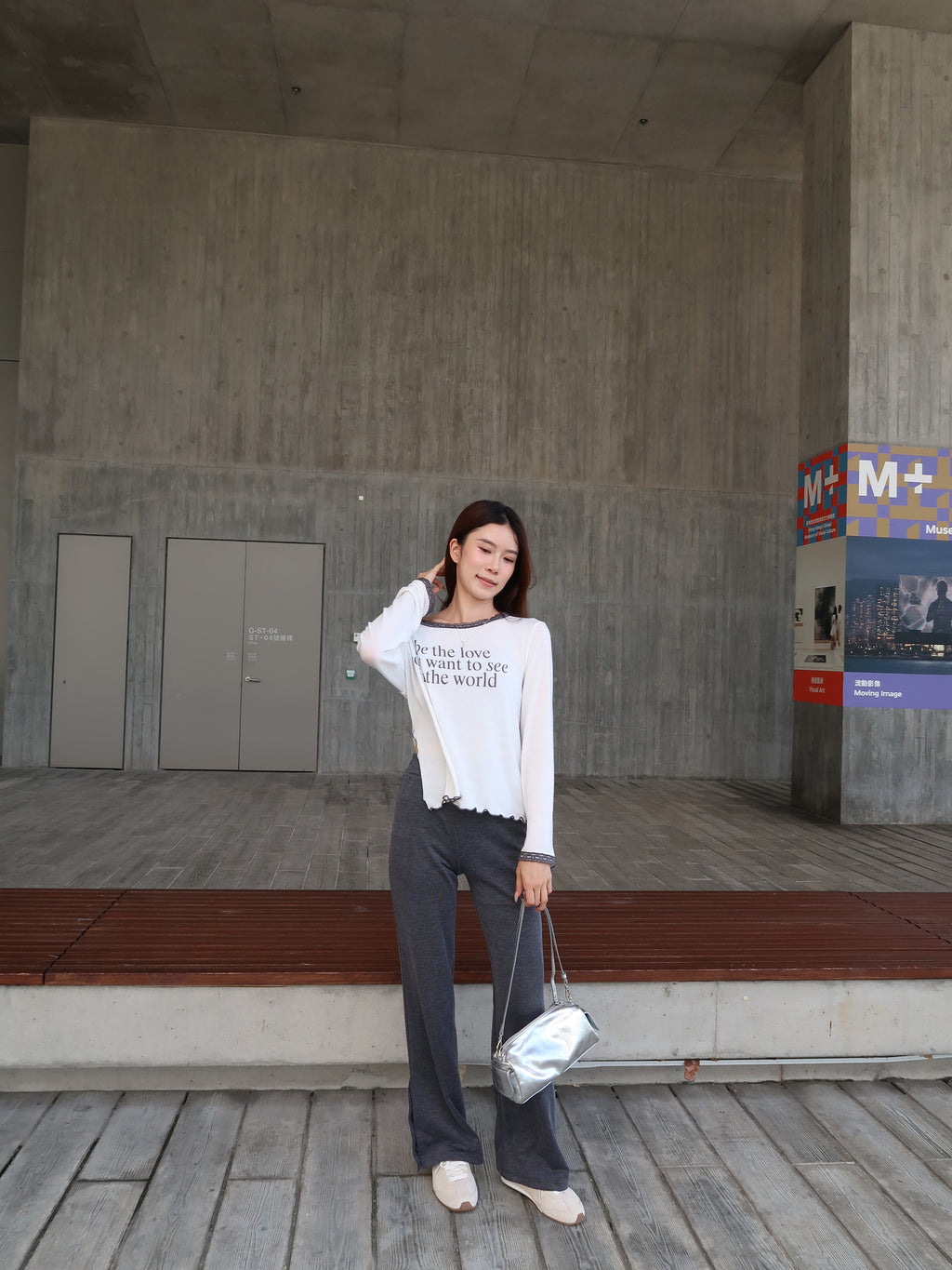 3 Button Cotton Flare Pants