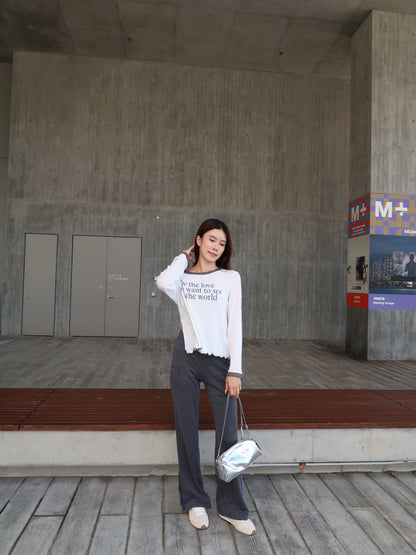 3 Button Cotton Flare Pants