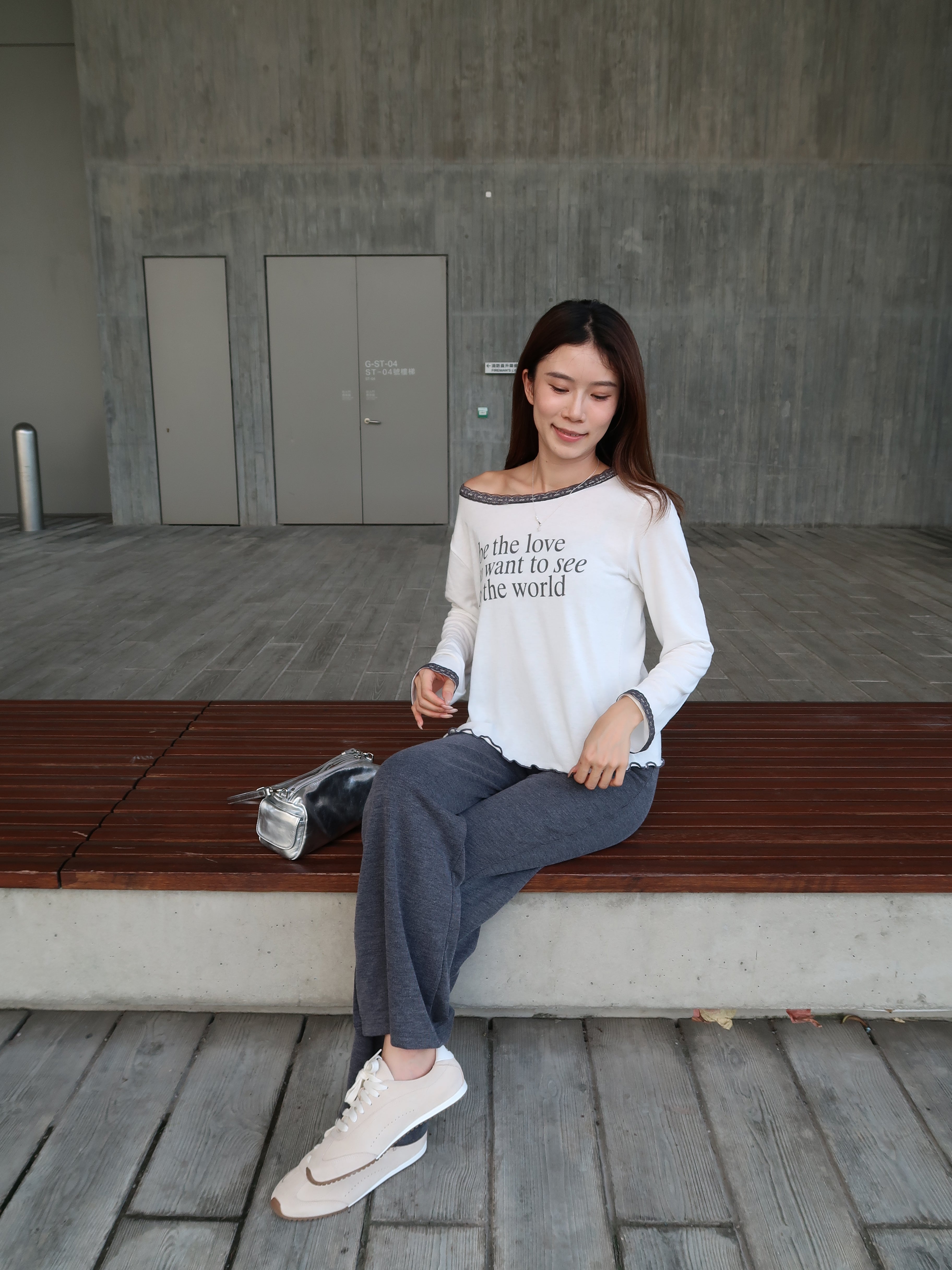 3 Button Cotton Flare Pants