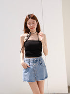 Over Flip Buttons Denim Shorts