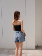 Over Flip Buttons Denim Shorts