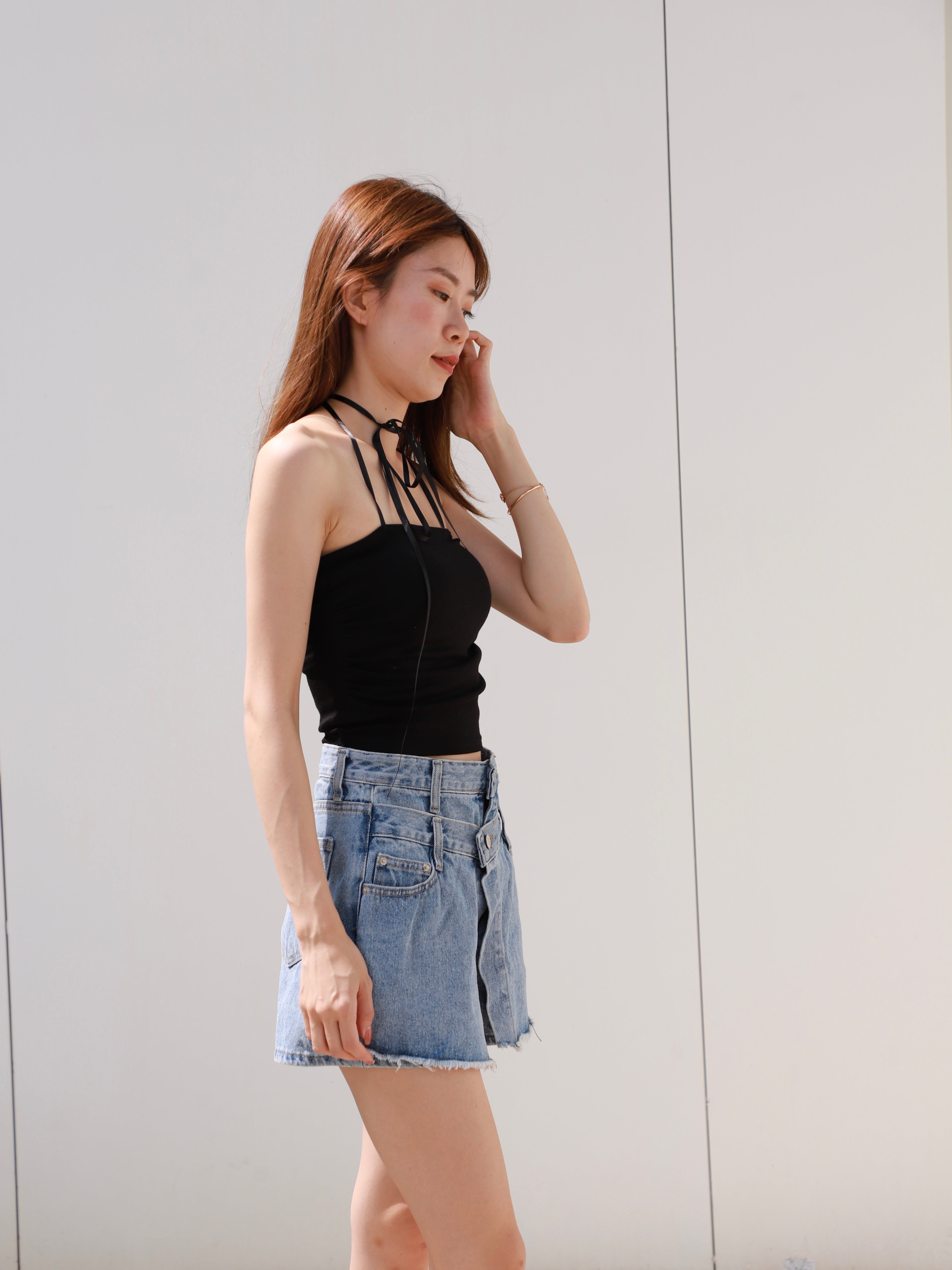 Over Flip Buttons Denim Shorts