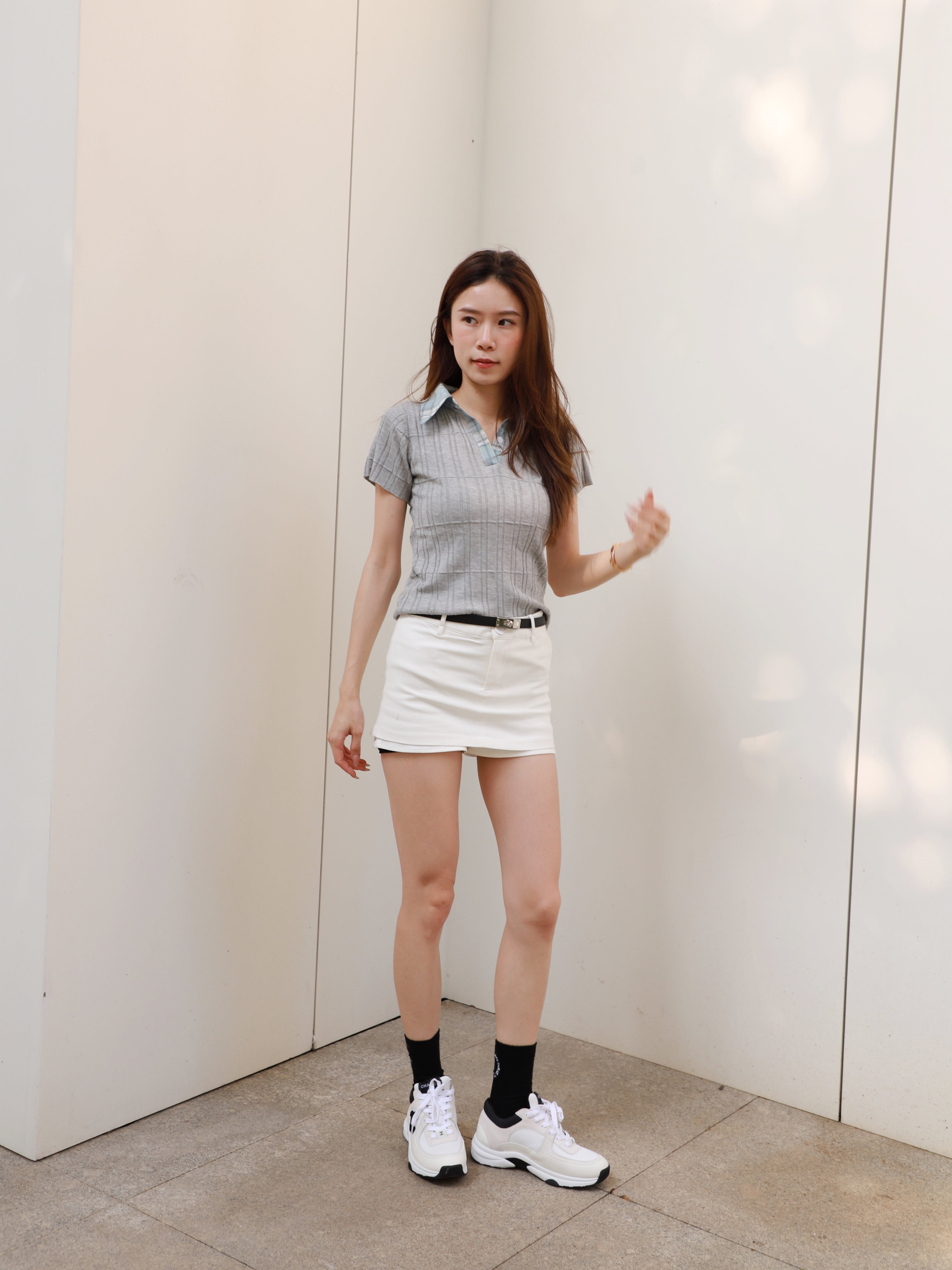 Checked Knitted T Top