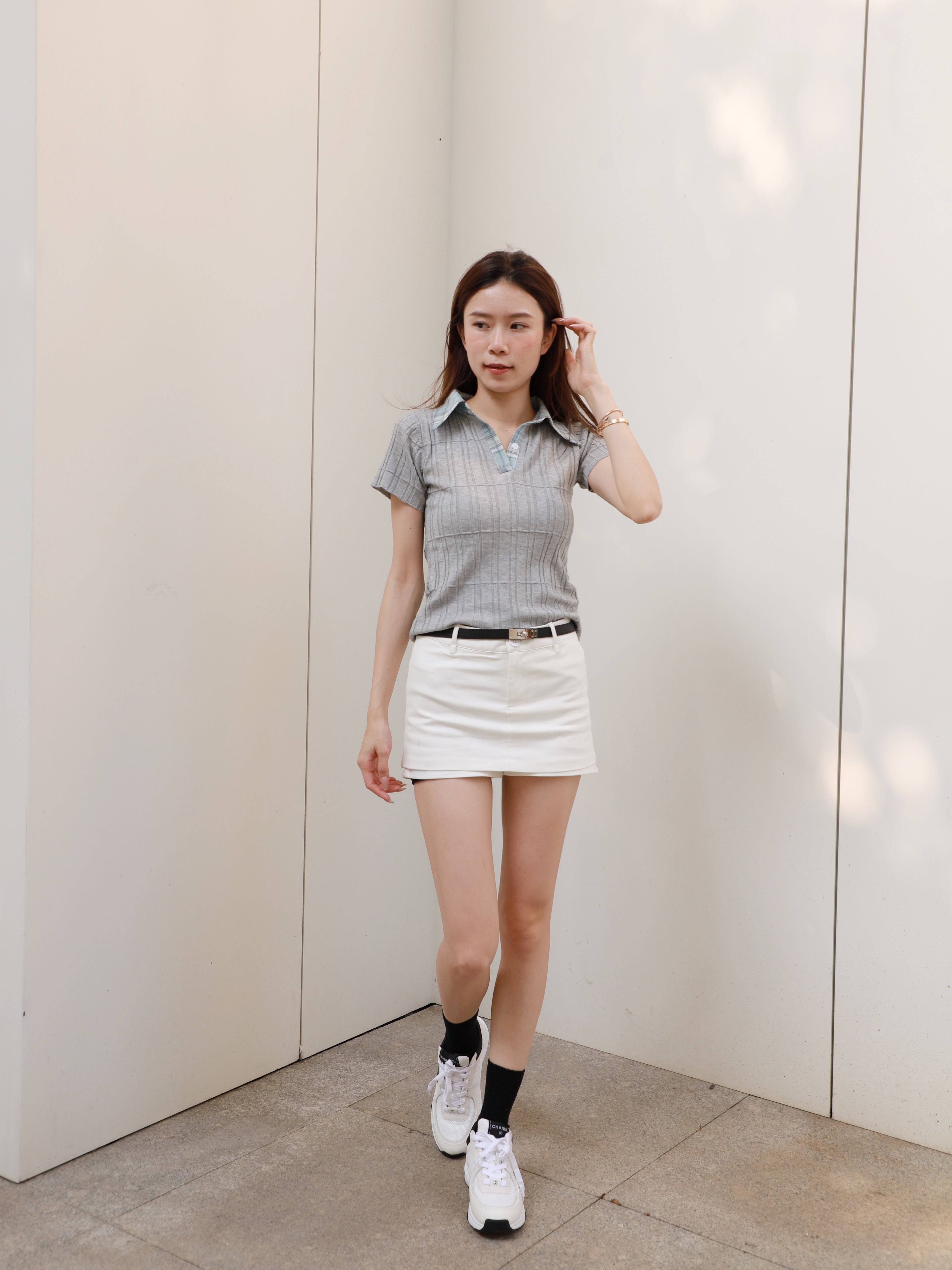 Checked Knitted T Top