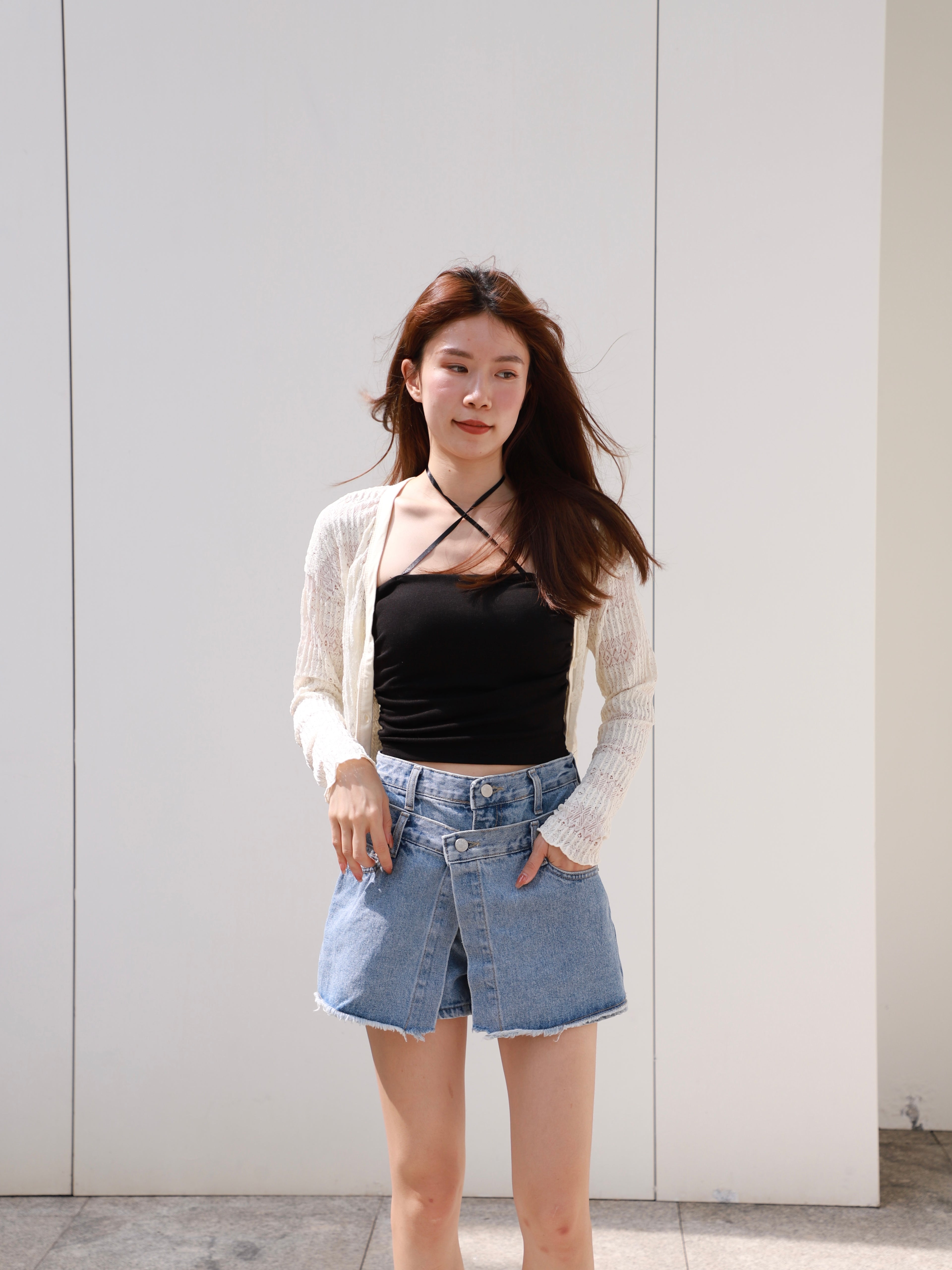 Over Flip Buttons Denim Shorts