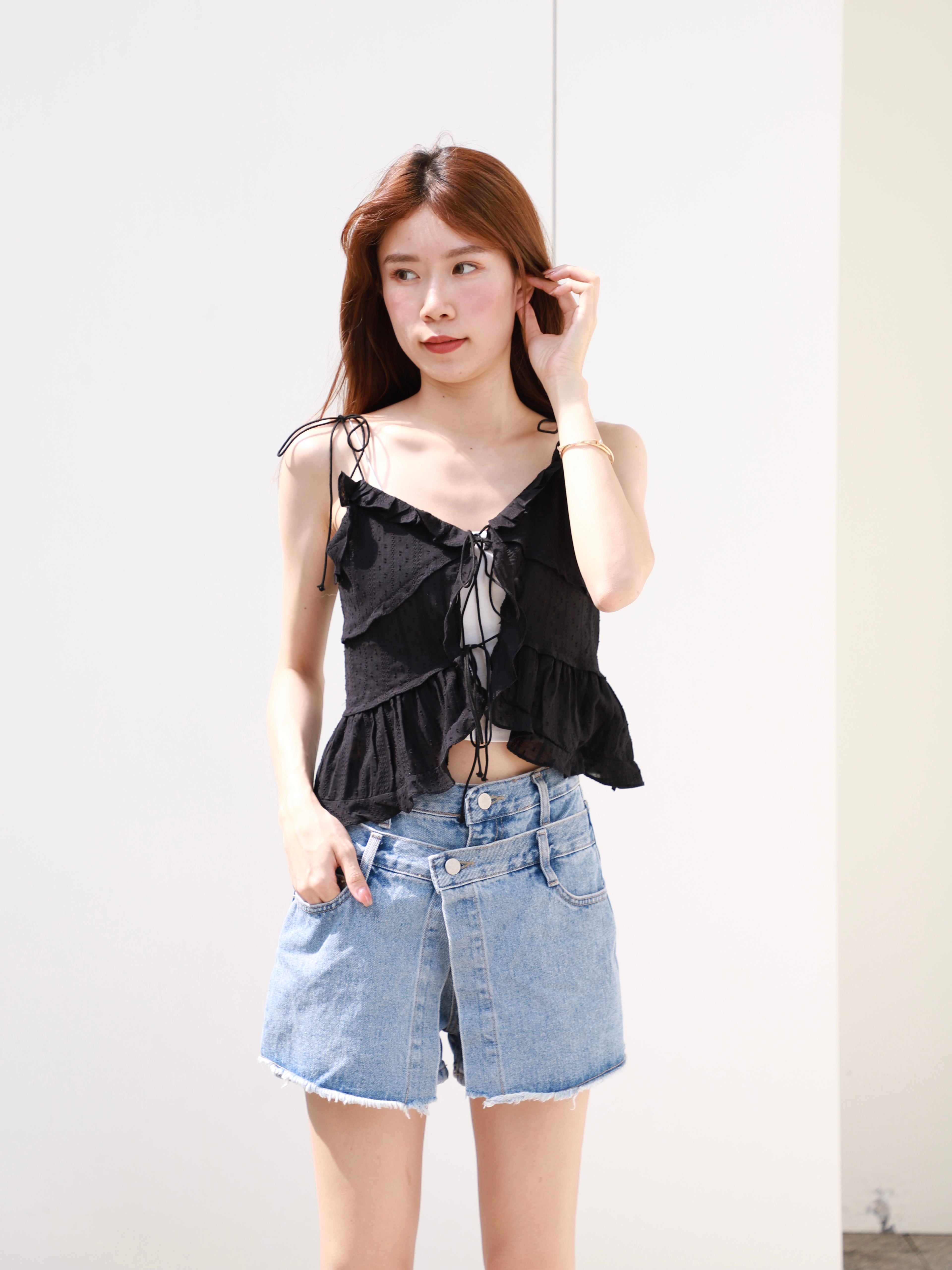 Over Flip Buttons Denim Shorts