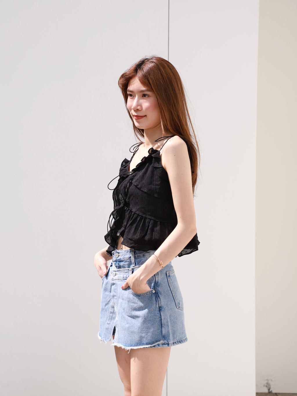 Over Flip Buttons Denim Shorts