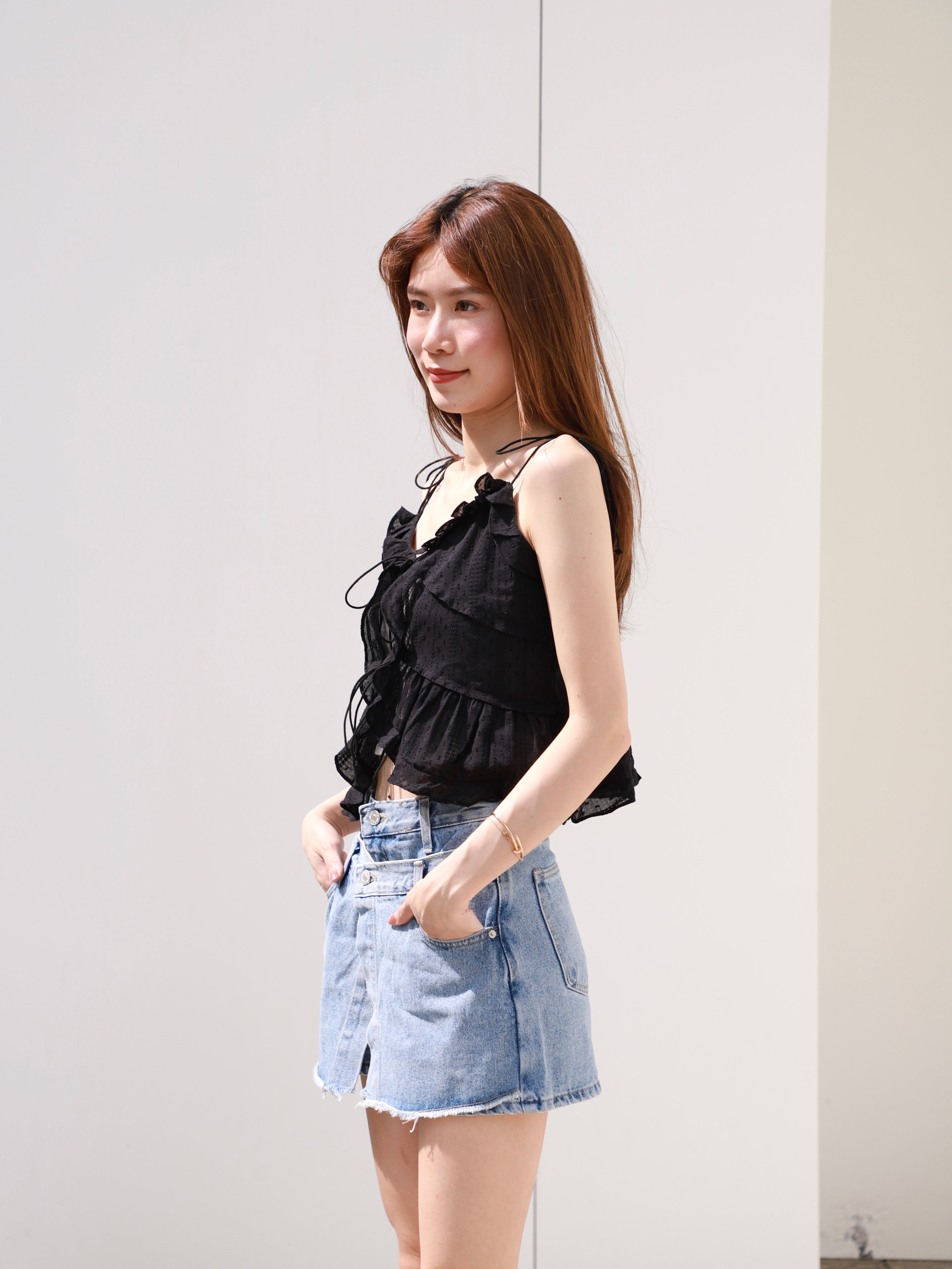 Over Flip Buttons Denim Shorts