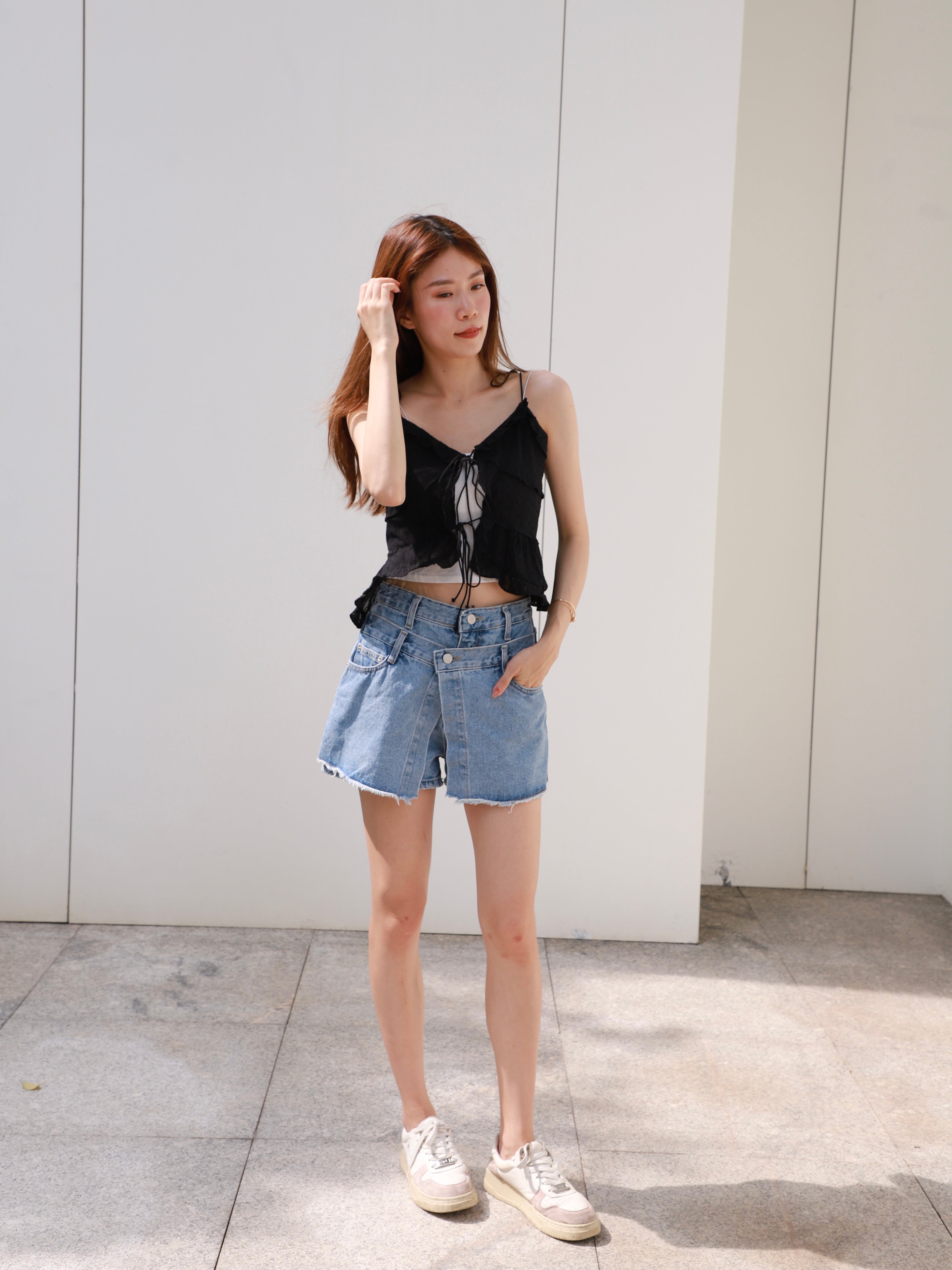 Over Flip Buttons Denim Shorts