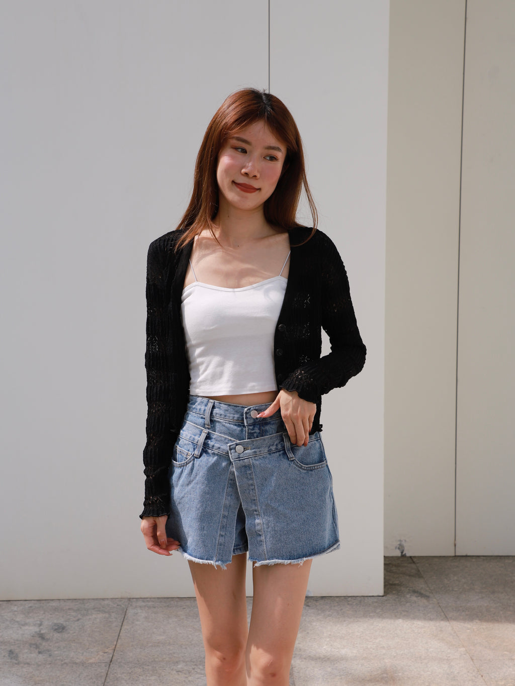 Over Flip Buttons Denim Shorts