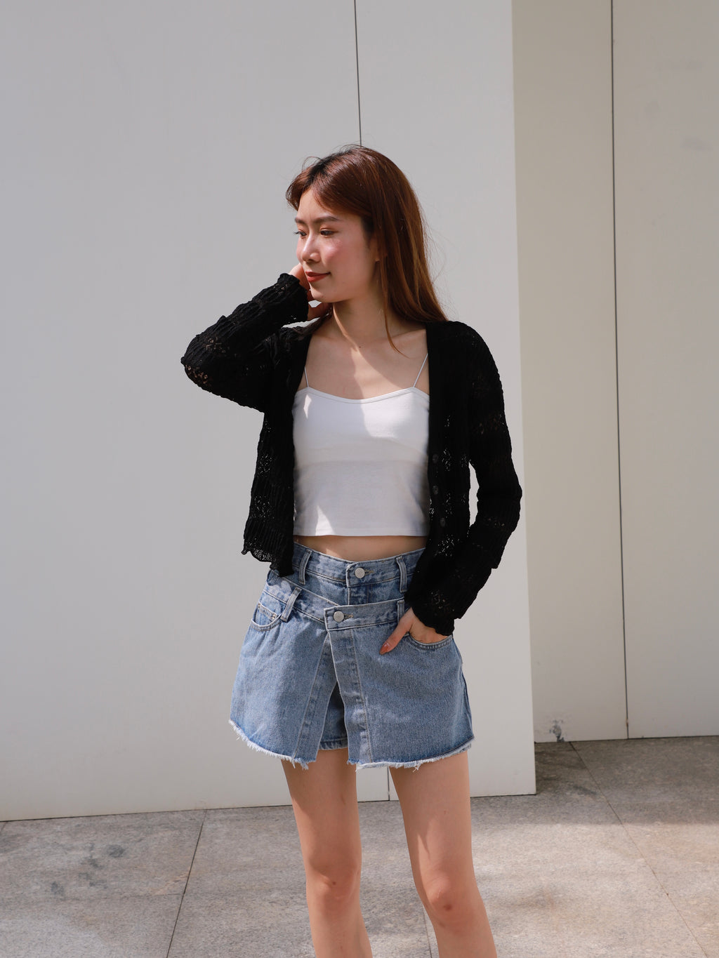 Over Flip Buttons Denim Shorts