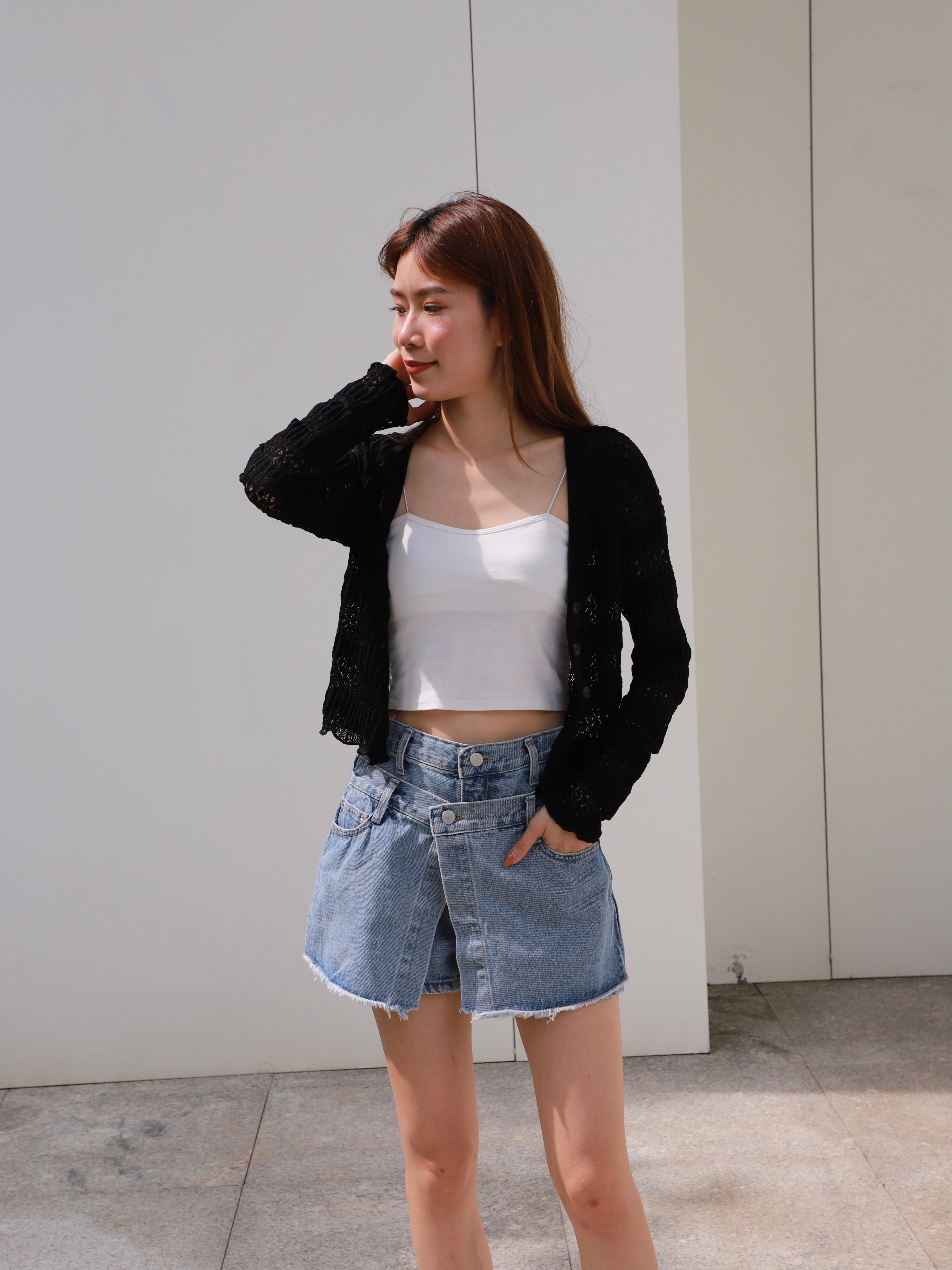 Over Flip Buttons Denim Shorts