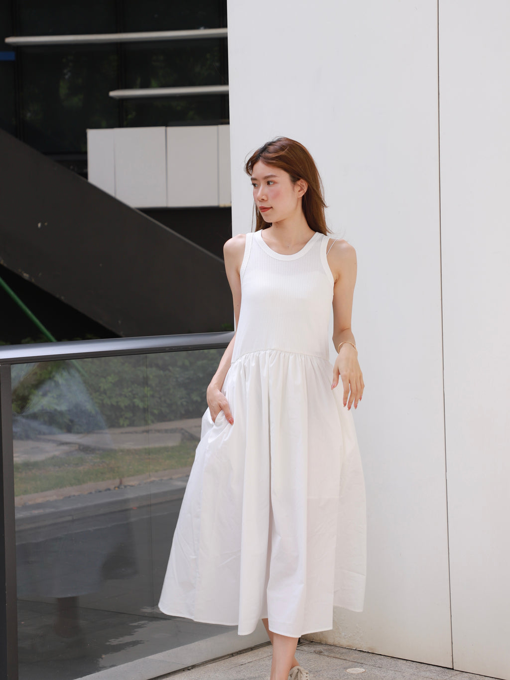 Cotton Tank Shirt Maxi Dress