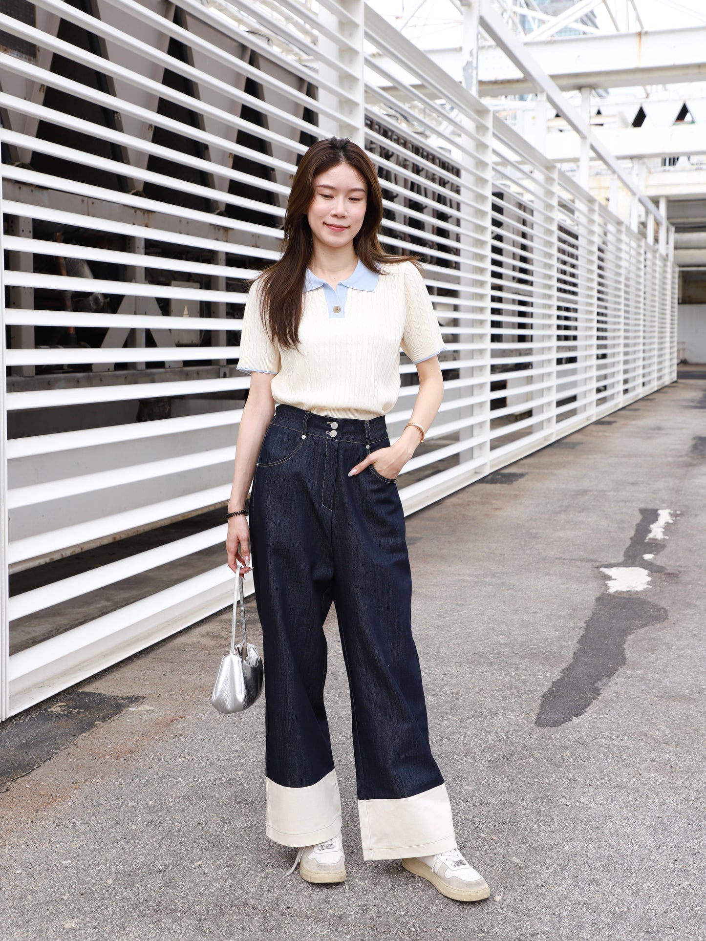 White Layered Denim Jeans