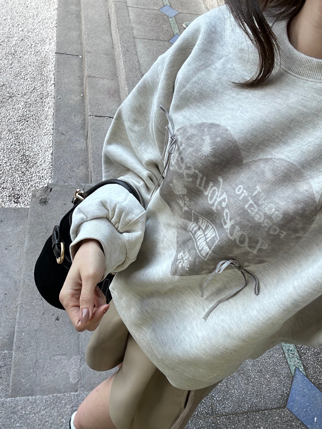 Heart Shape Ribbon Long Sleeves Sweater