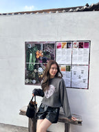 Heart Shape Ribbon Long Sleeves Sweater