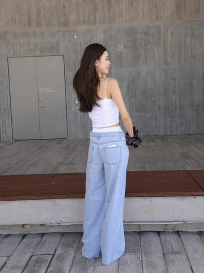 White Waisted Wide Leg Jeans