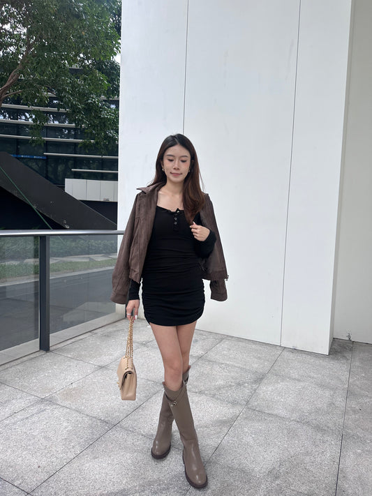 Button Long Sleeves Mini Dress