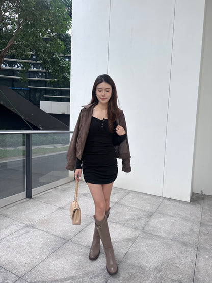 Button Long Sleeves Mini Dress