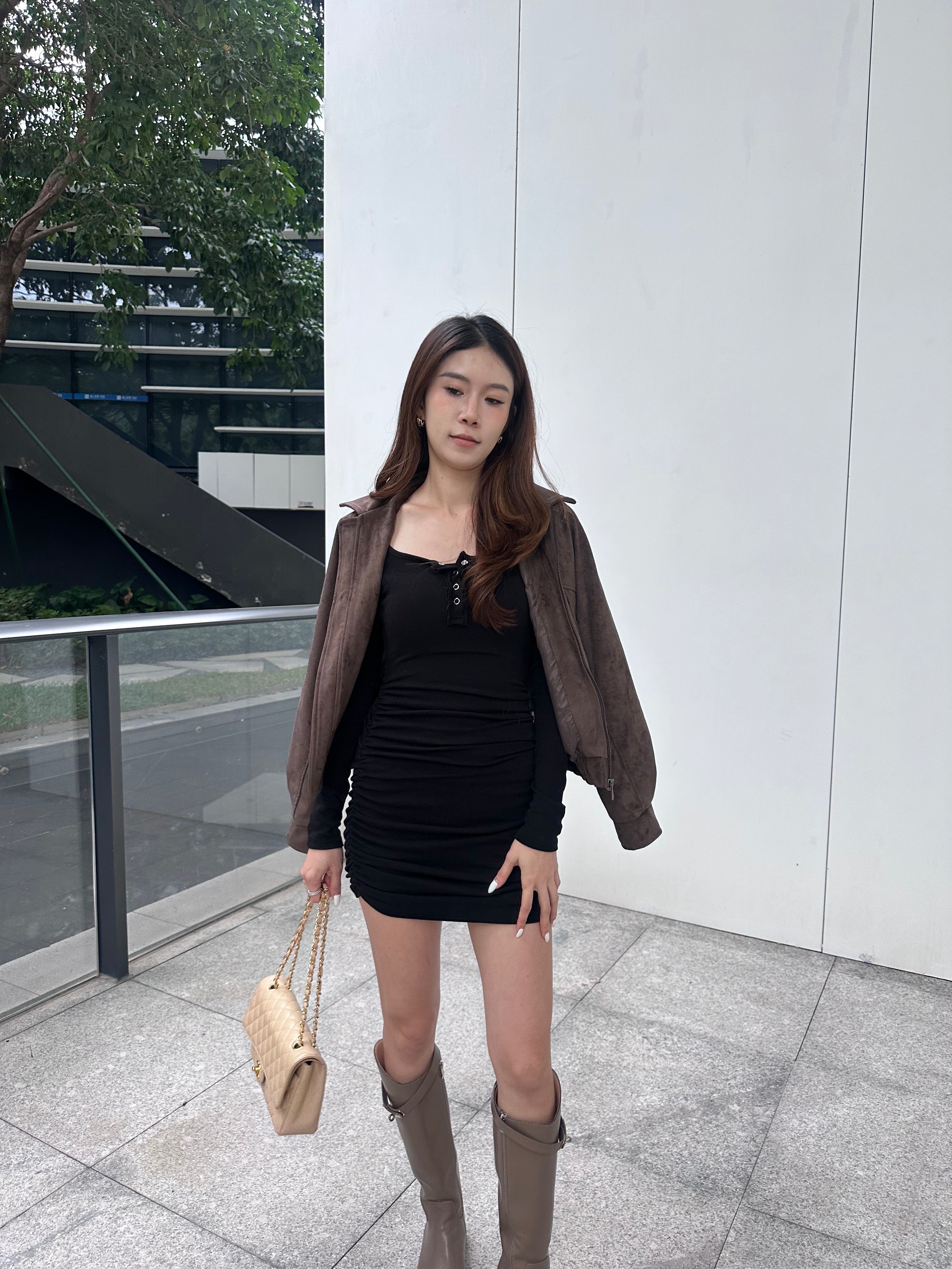 Button Long Sleeves Mini Dress