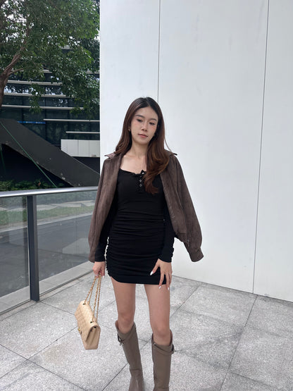 Button Long Sleeves Mini Dress