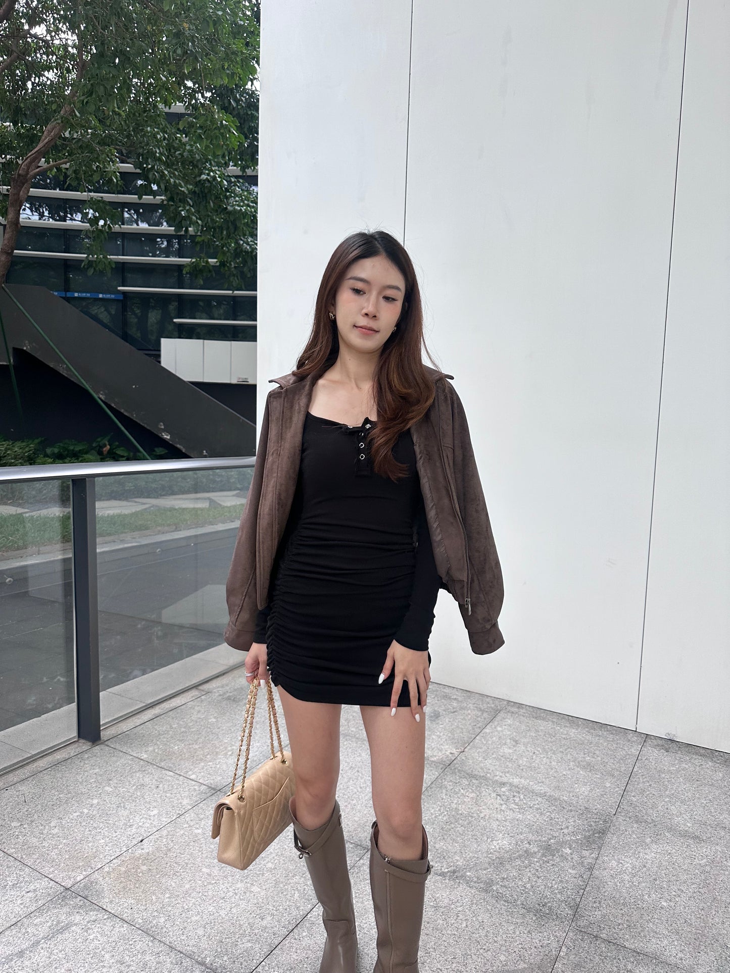 Button Long Sleeves Mini Dress