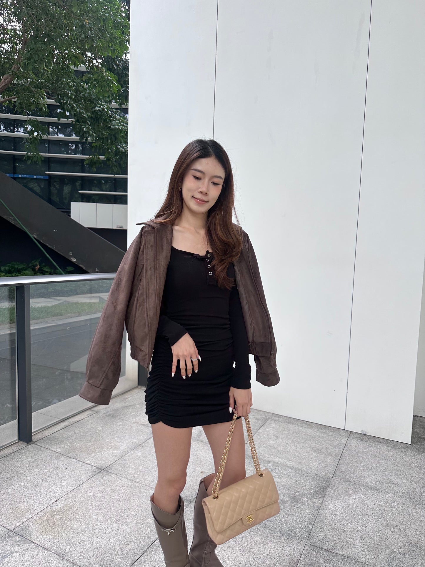 Button Long Sleeves Mini Dress