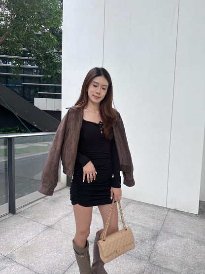 Button Long Sleeves Mini Dress