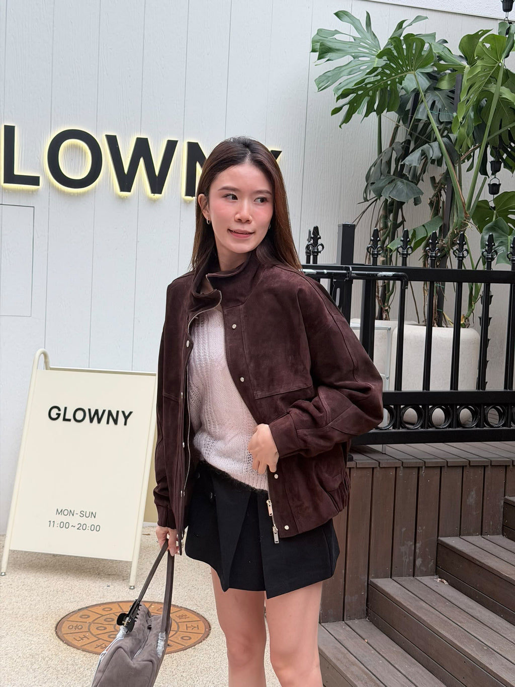 Stand Collar Suede Jacket