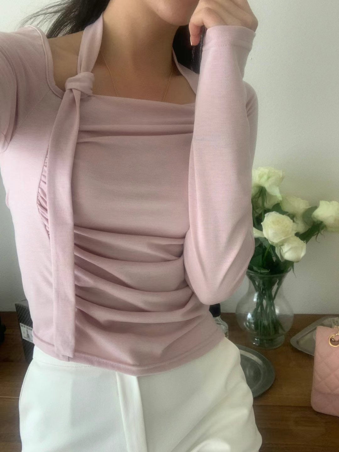 Knot Neck Long Sleeves Top