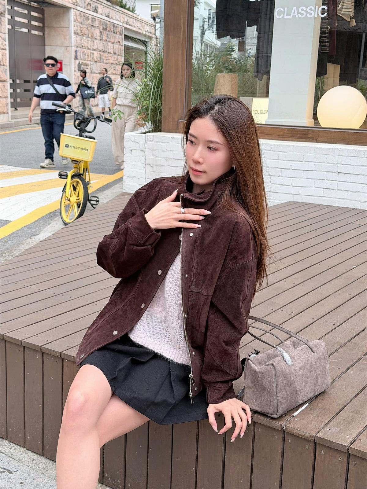 Stand Collar Suede Jacket