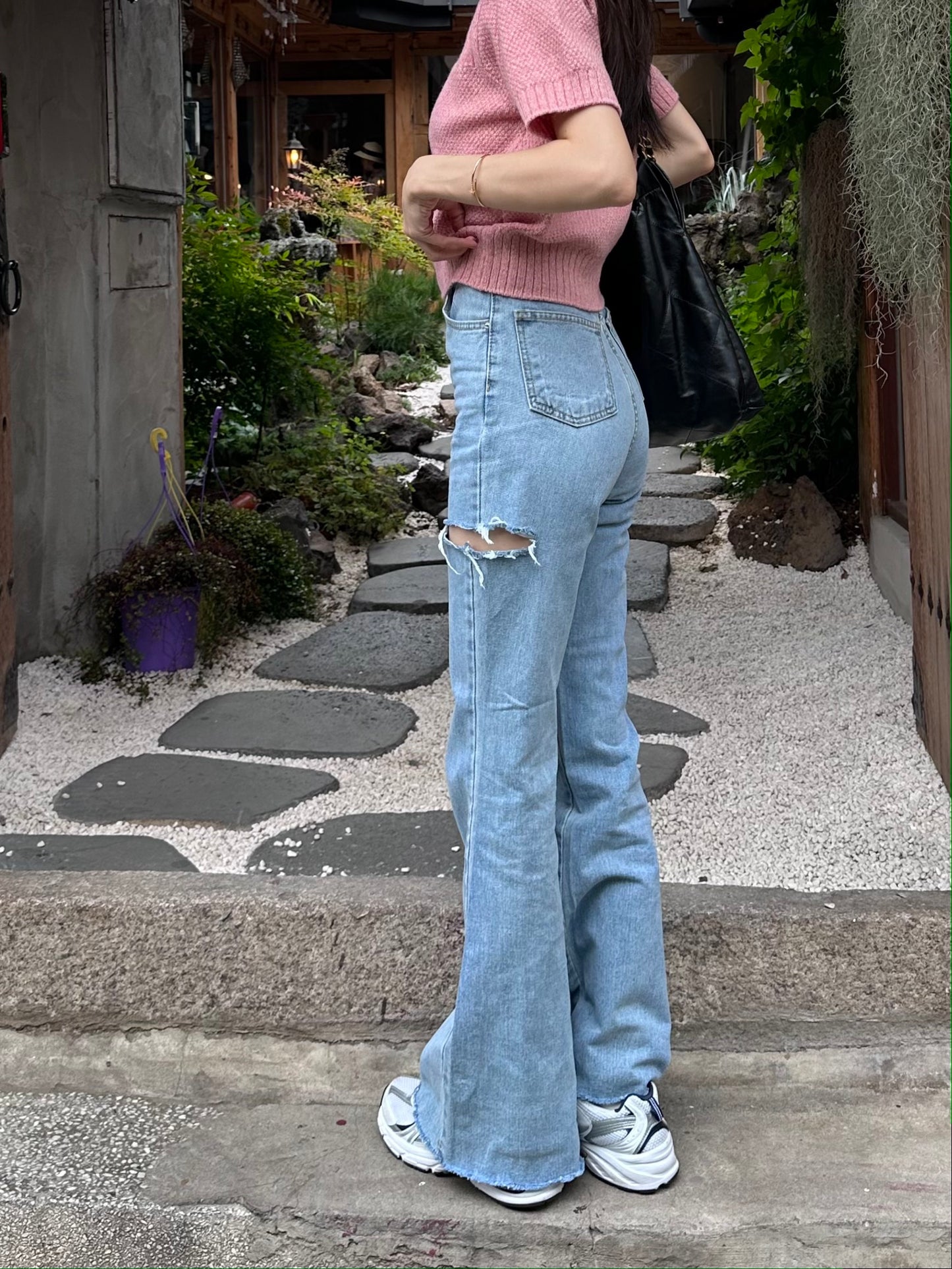 Holes on the side Flare Jeans