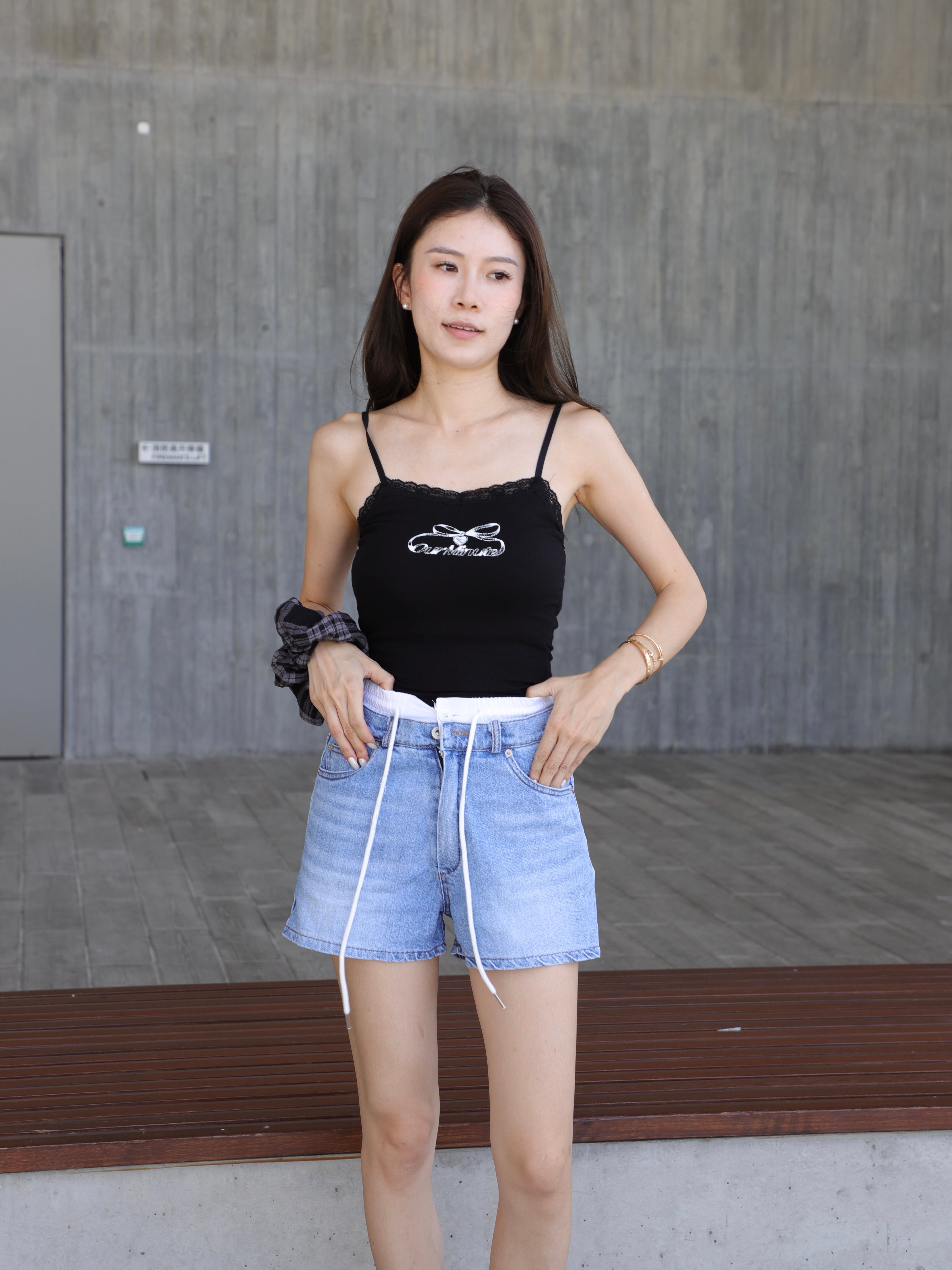 White Layered Denim Shorts