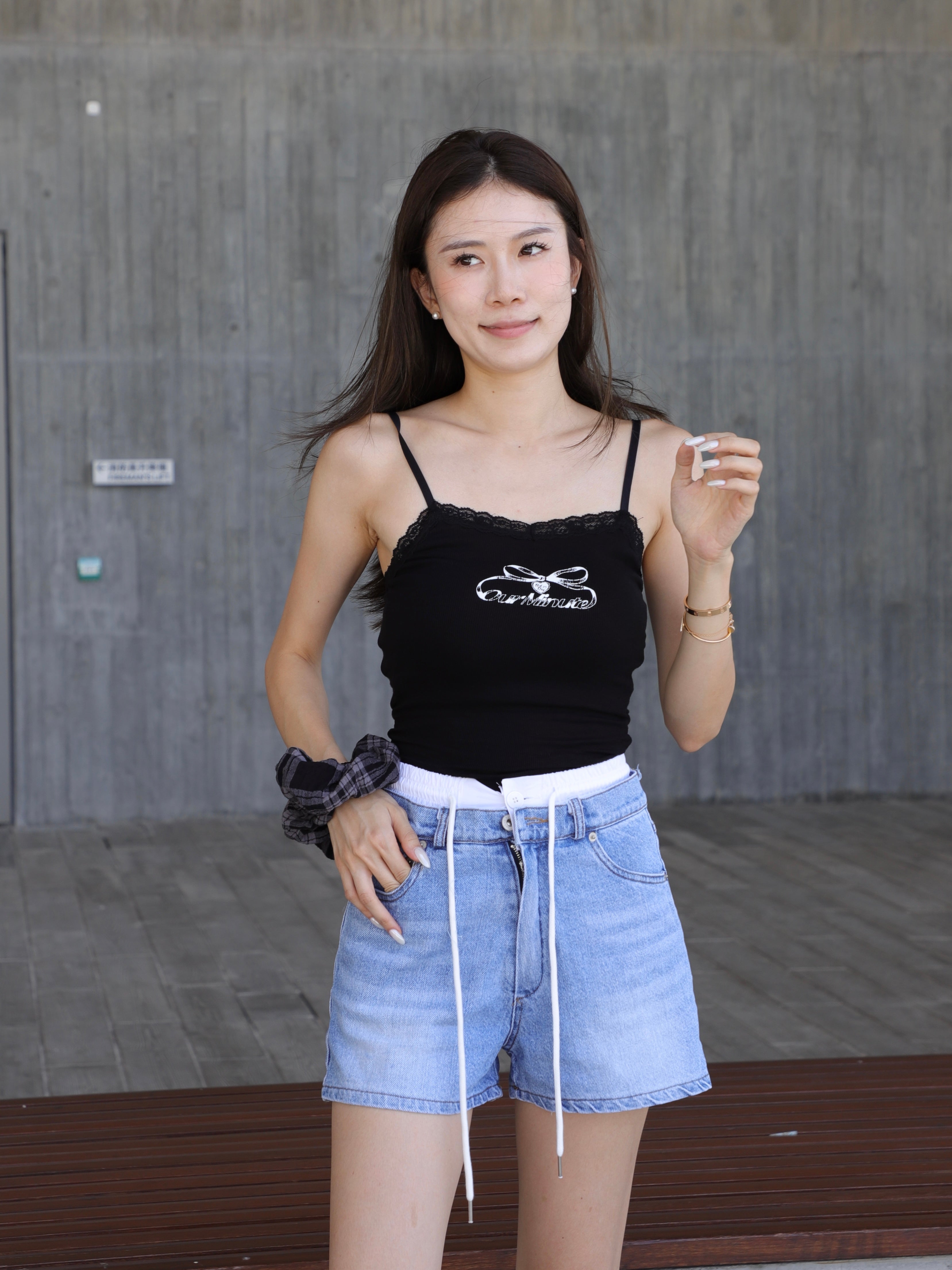 White Layered Denim Shorts