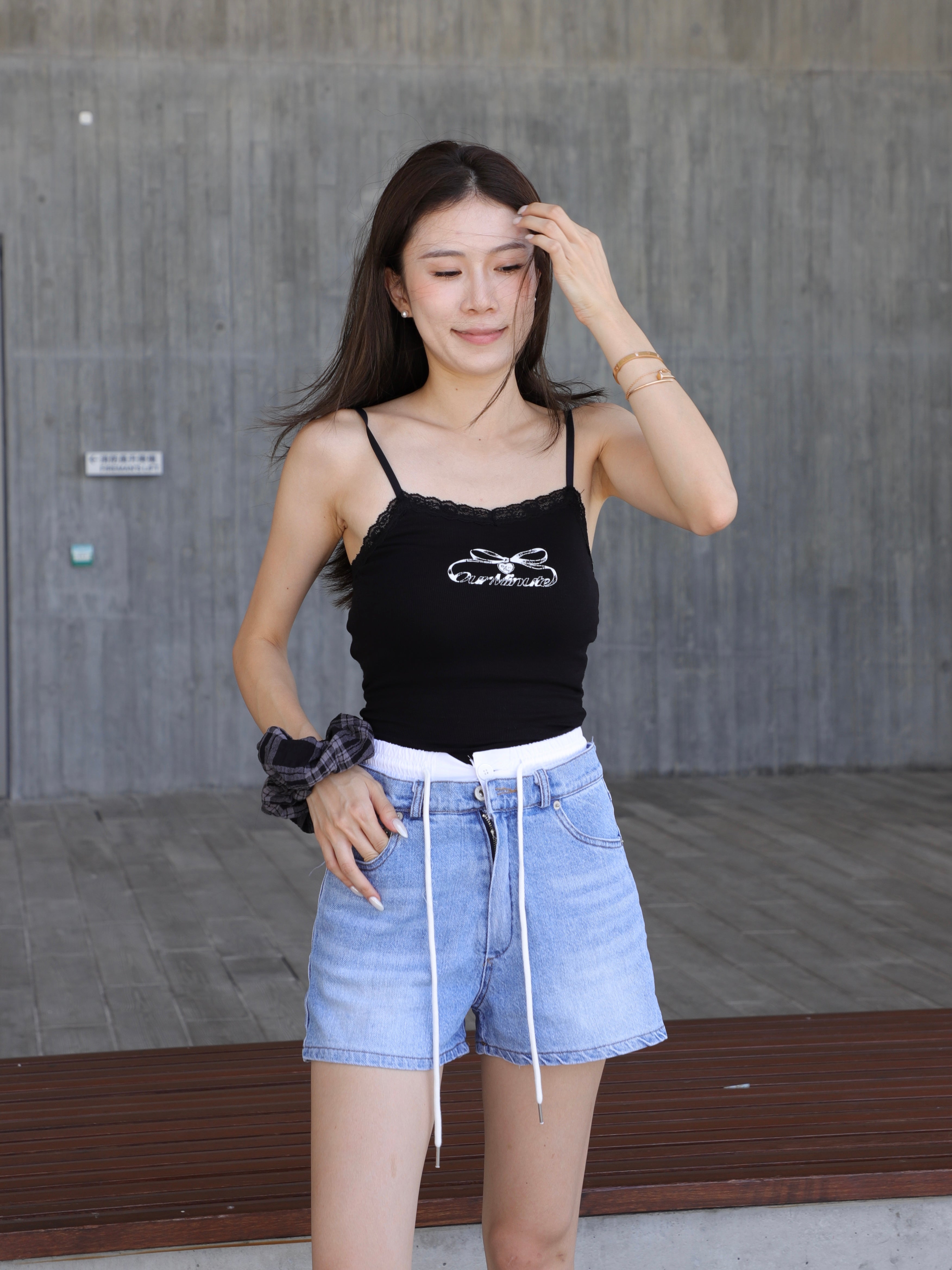 White Layered Denim Shorts