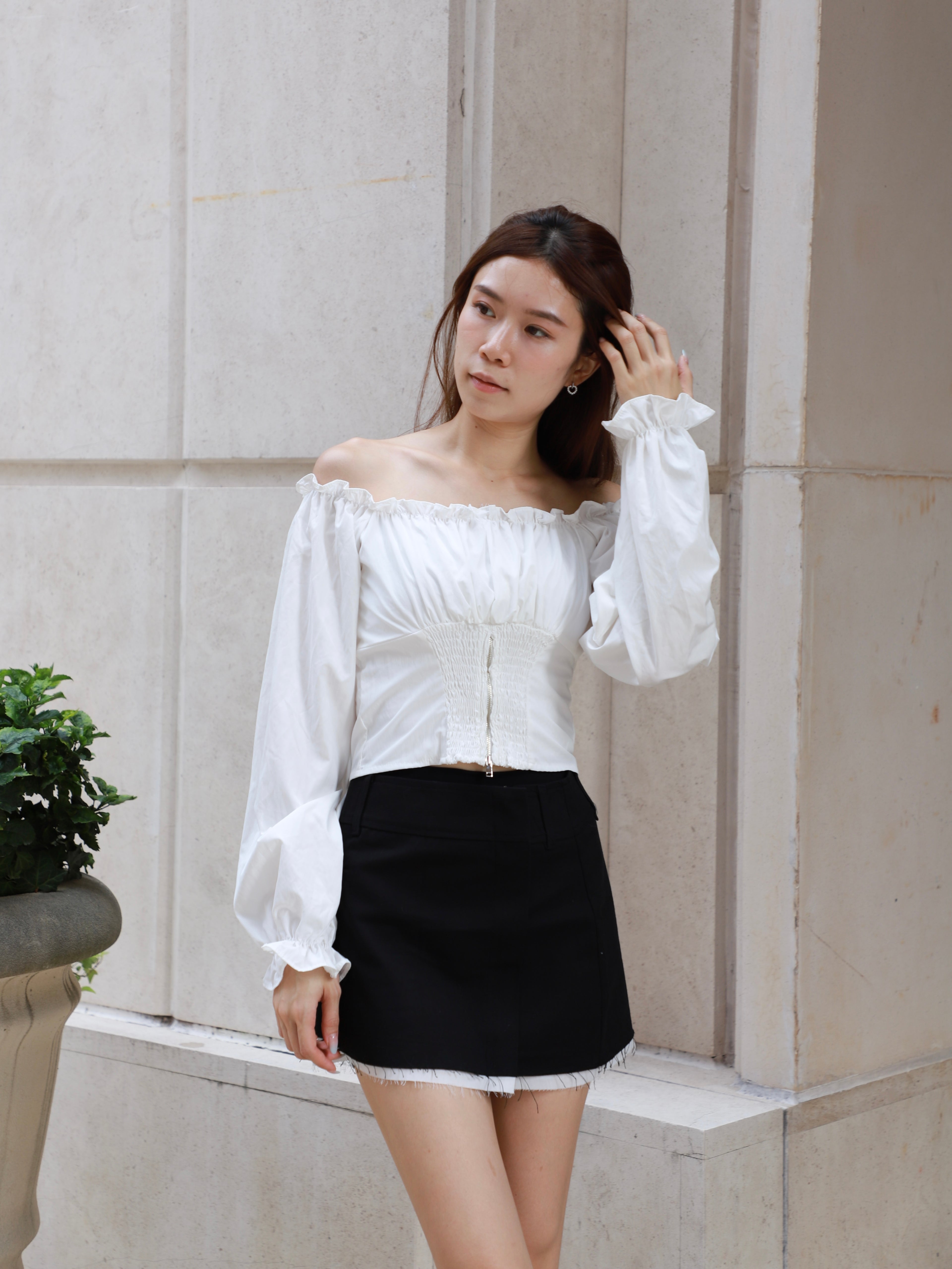 White Layered Zipped Skirt