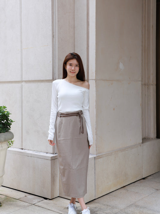 Double Belt Chiffon Maxi Skirt