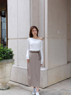 Double Belt Chiffon Maxi Skirt