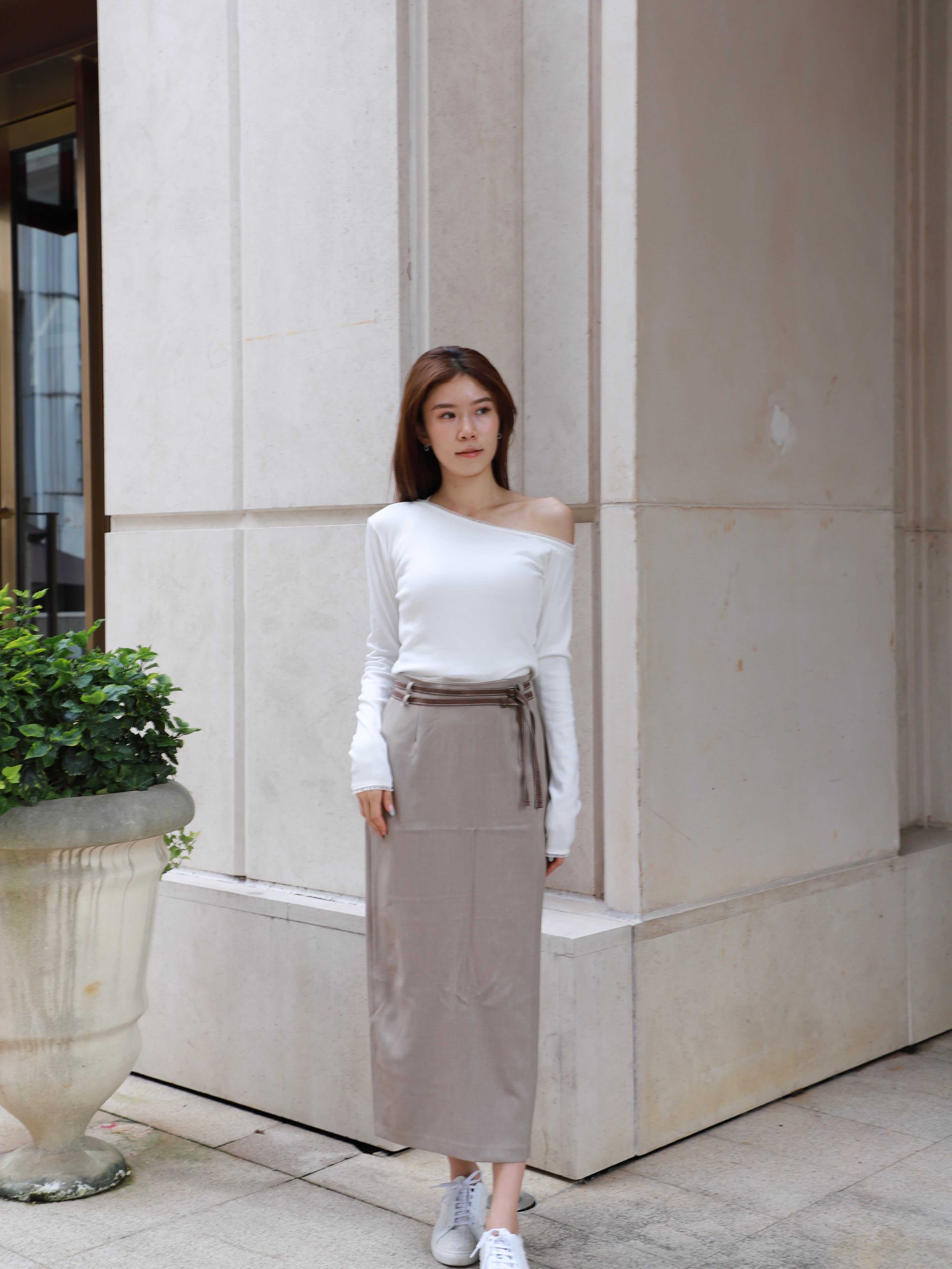 Double Belt Chiffon Maxi Skirt